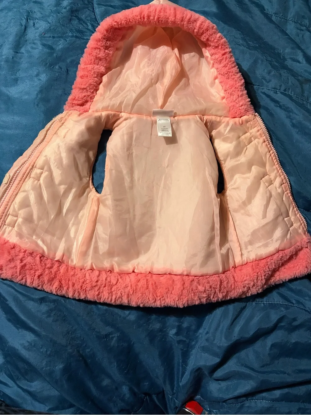 Girls' 2T Pink Quilted Hooded Vest with Faux Fur Trim by Little Lass